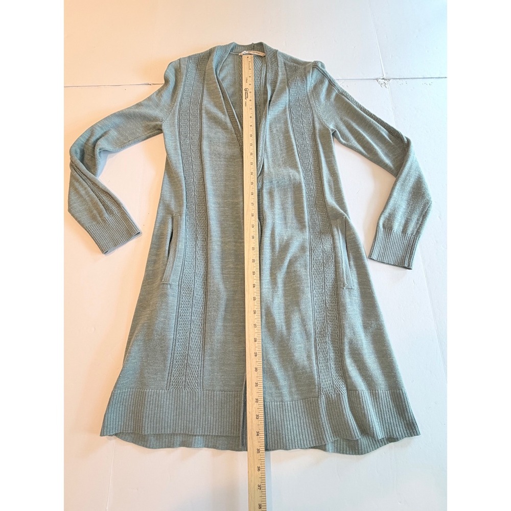 Soft Surroundings Blue Pointelle Open Front Longline Cardigan Sweater Pockets XS - Picture 3 of 7